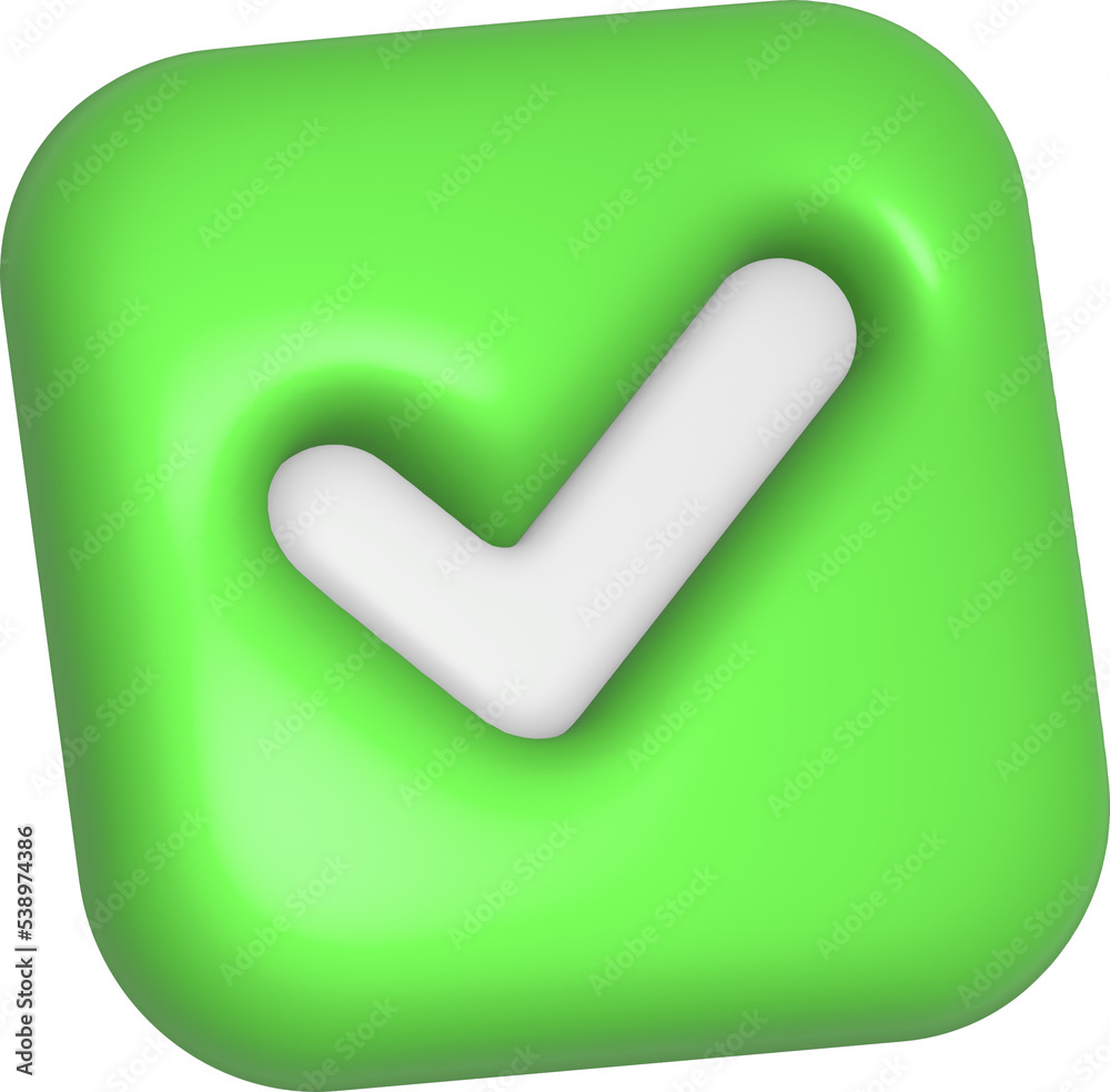 3d rendering check mark icon. Illustration with shadow isolated on white.