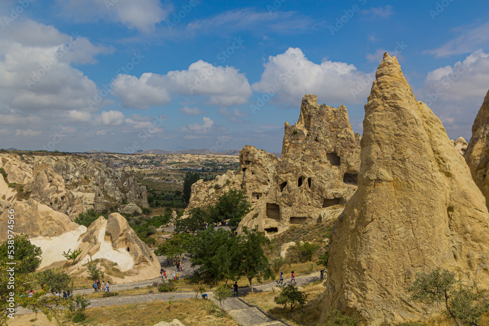 GOREME, TURKEY - JULY 19, 2019: View of Goreme open air museum in Cappadocia, Turkey