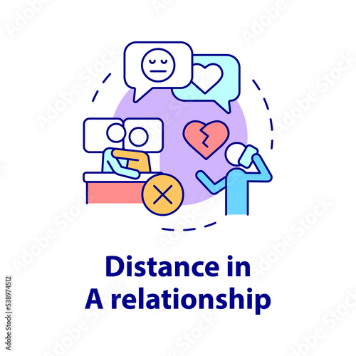 Distance in relationship concept icon. Lack of communication. Divorce reason abstract idea thin line illustration. Isolated outline drawing