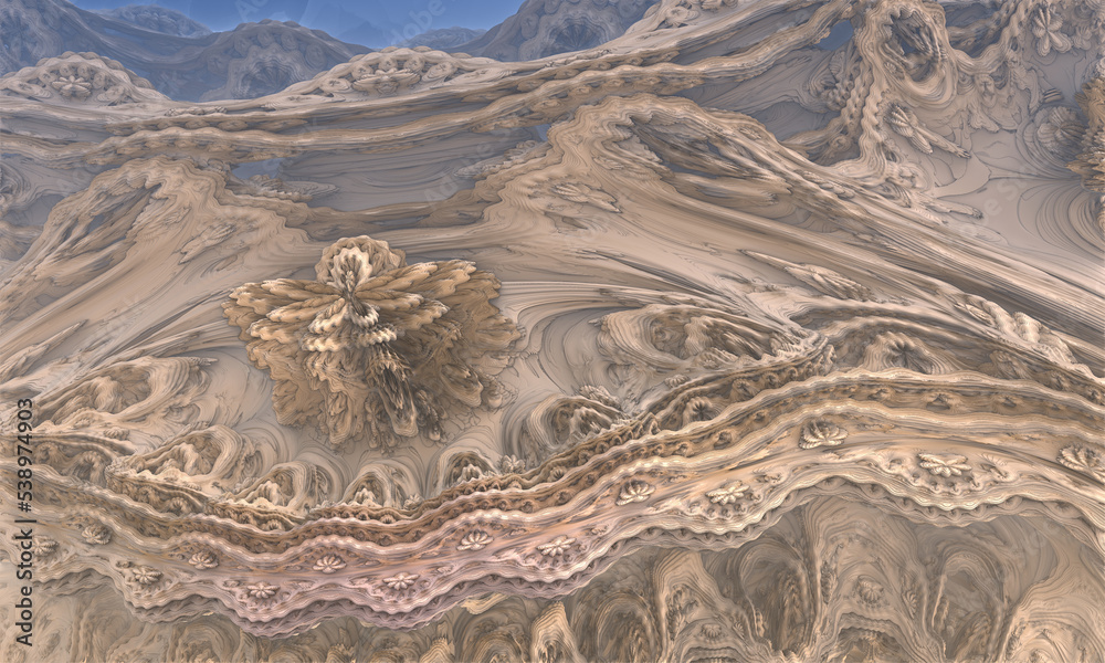 Ornamental 3d surface of ancient shells. Sculpturesque rocky landscape ...