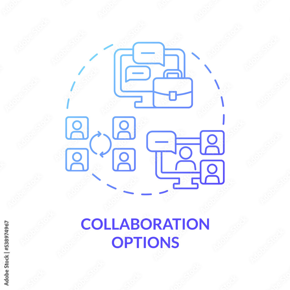Collaboration options blue gradient concept icon. Elearning platform features abstract idea thin line illustration. Isolated outline drawing