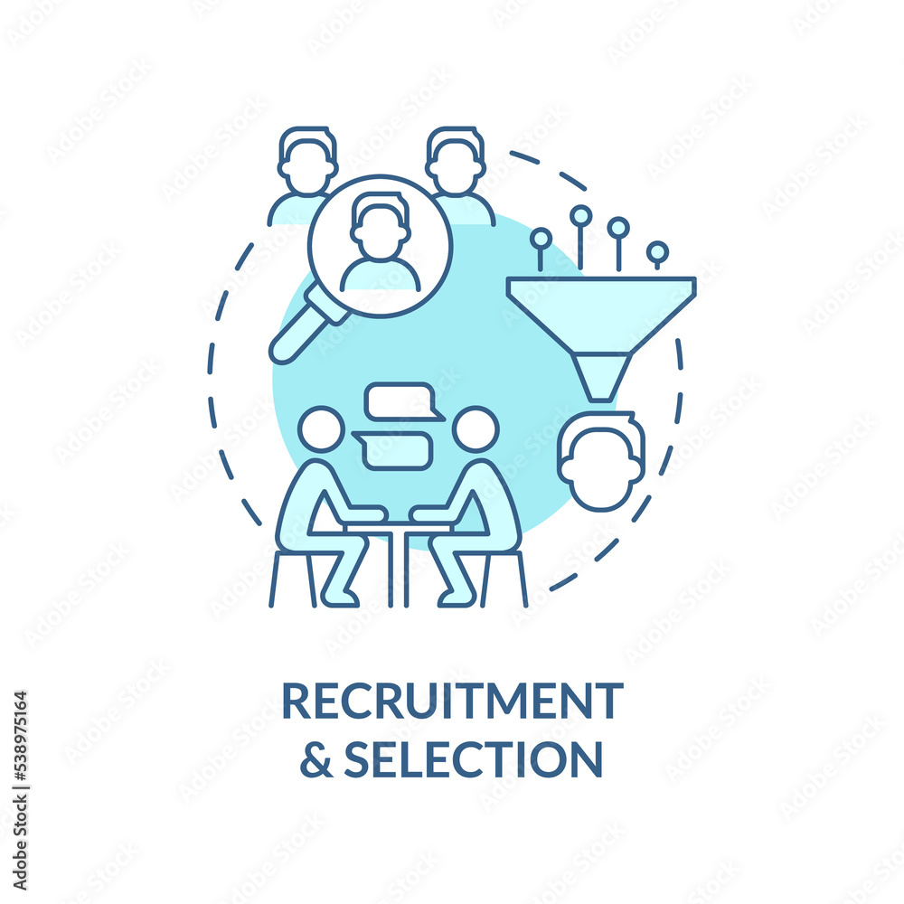 Recruitment and selection turquoise concept icon. Checking candidates. HR abstract idea thin line illustration. Isolated outline drawing