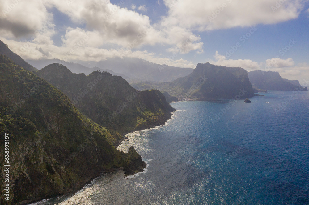 Drone photography of mountain cliff near sea