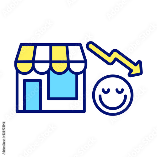 Reduced customer loyalty RGB color icon. Decreasing consumer loyalty. Low client retention. Isolated raster illustration. Simple filled line drawing