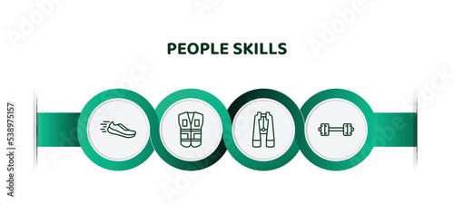 editable thin line icons with infographic template. infographic for people skills concept. included runner, safety vesty, big binoculars, body building icons.