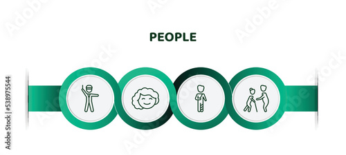 editable thin line icons with infographic template. infographic for people concept. included policeman working, girl smile, patien, help the elderly icons.