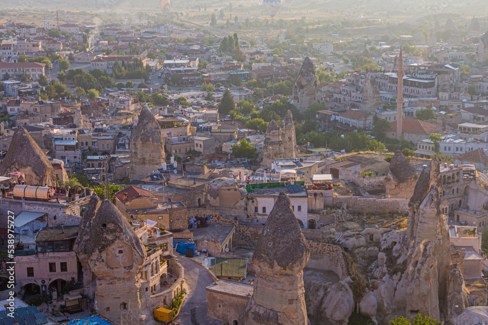 Fototapeta premium Aerial view of Goreme town in Cappadocia, Turkey