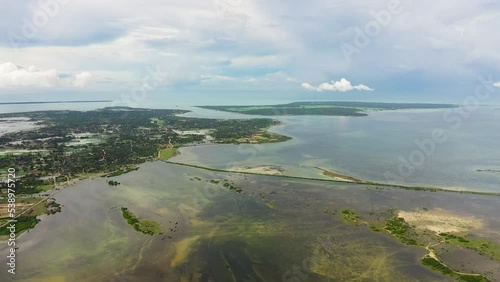 Aerial view of seascape with islands in the north of Sri Lanka. photo