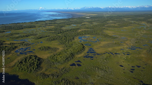 Aerial view of the landscape in Lake Clark National Park in Alaska United States North America 