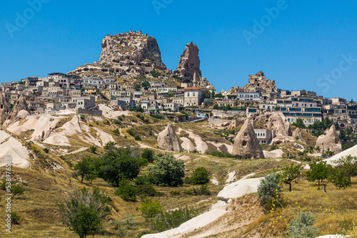 View od Uchisar rock castle in Cappadocia, Turkey