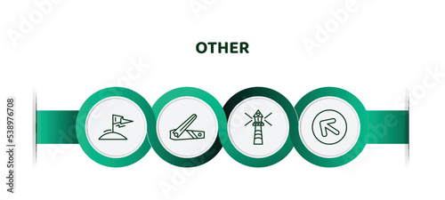editable thin line icons with infographic template. infographic for other concept. included king of the hill, nail trimmer, smeaton's tower, arrowup icons. photo