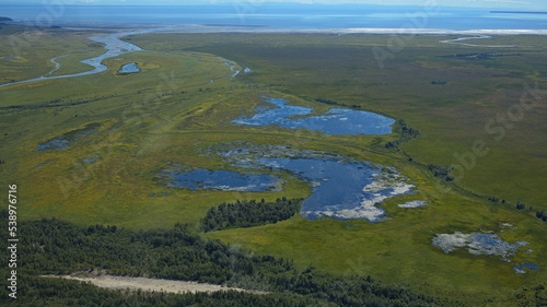 Aerial view of the landscape in Lake Clark National Park in Alaska,United States,North America 