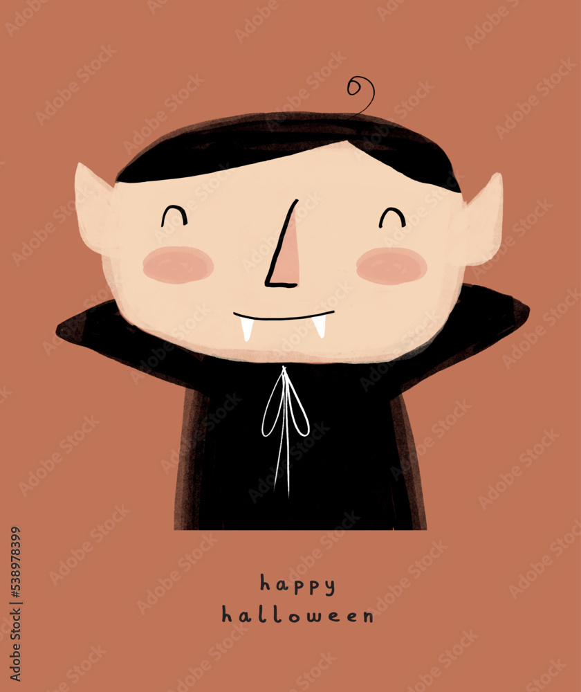 Cute Halloween Vector Illustration with Happy Vampire on a Terracotta ...