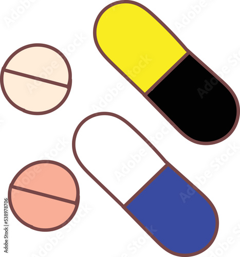 Medicinal tablets. Set of oval, round and capsules tablets of different colors.vector illustration isolated.EPS 10.
