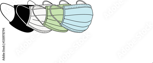 various types of surgical masks isolated on a white background.
