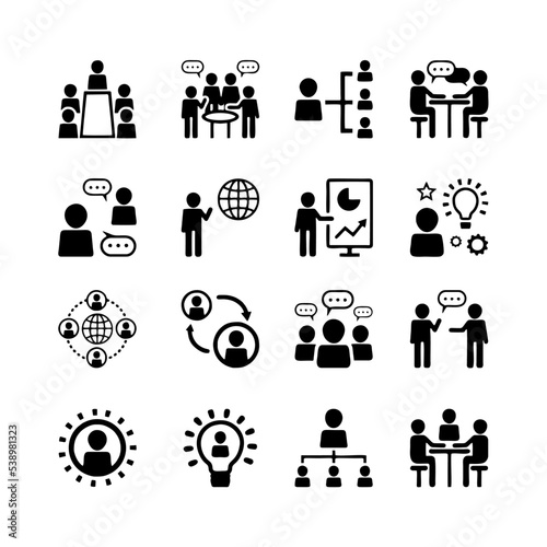 People Meeting Team Communication Icon Set Stock Vector - Illustration of group
