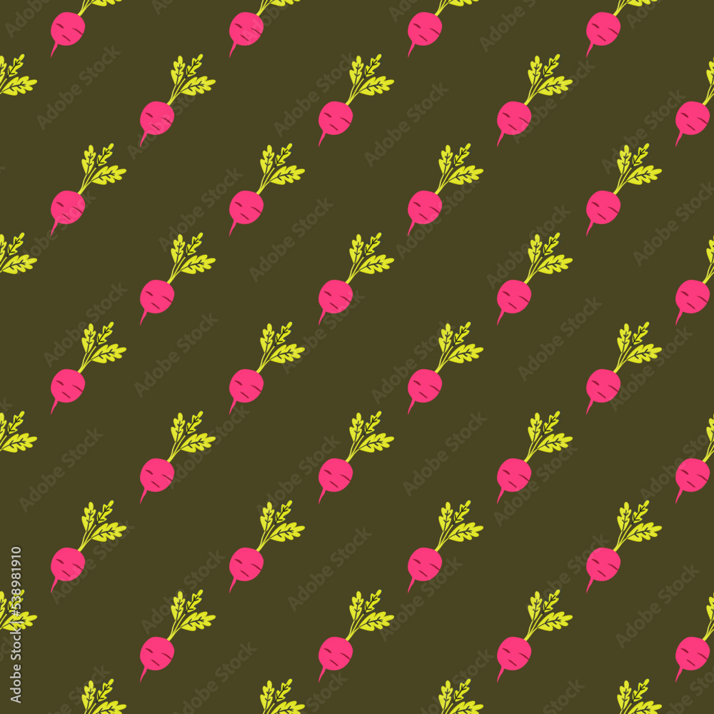 Hand drawn radish seamless pattern. Radish with leaves backdrop. Hand drawn radish seamless pattern. Radish with leaves backdrop.