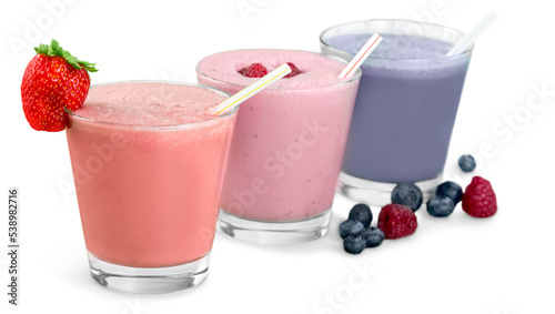 Fruit Smoothies with Straws Isolated on a White Background
