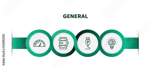 editable thin line icons with infographic template. infographic for general concept. included credit rating, digital economy, electric plug, business intelligence icons.