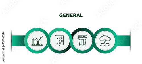 editable thin line icons with infographic template. infographic for general concept. included stock prices, marketing strategy, urine test, internet of things icons.