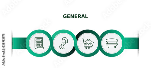 editable thin line icons with infographic template. infographic for general concept. included news feed, road tunnel, procurement, solarium icons.