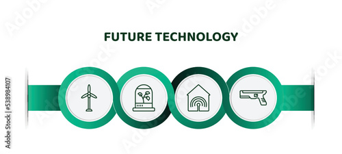 editable thin line icons with infographic template. infographic for future technology concept. included eolic energy, incubator, smart house, blaster icons.