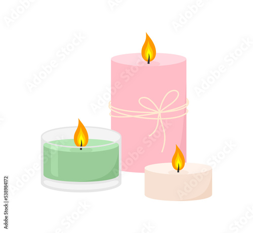 Set of aroma candles isolated on a white background. Flat vector illustration