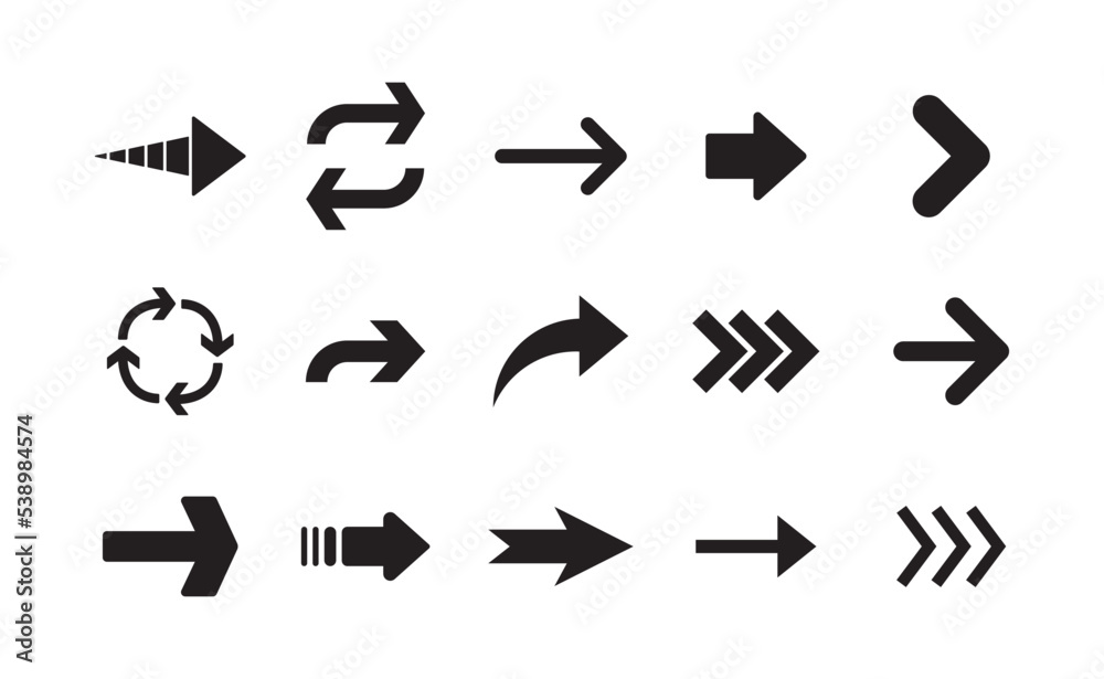 Arrow vector pictogram. Icon set of arrows. Arrow vector pictogram. Icon set of arrows.