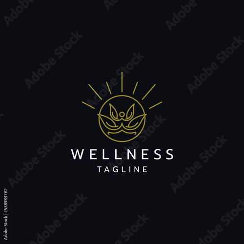 Yoga people with flower logo icon design template vector