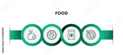 editable thin line icons with infographic template. infographic for food concept. included healthy food, zha jiang mian, fodder, luosifen icons.