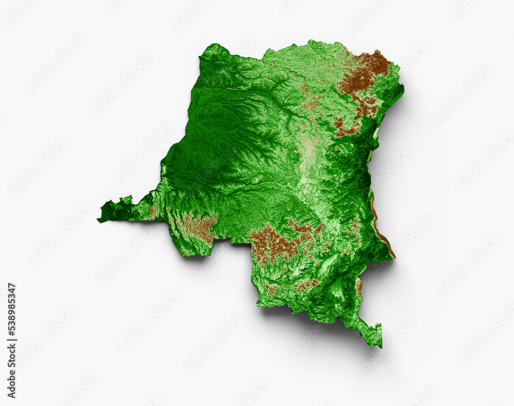 Congo Topographic Map 3d realistic map Color 3d illustration Stock ...