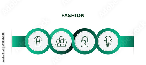 editable thin line icons with infographic template. infographic for fashion concept. included kimono, fashion bag, shoulder bag, working coverall icons.