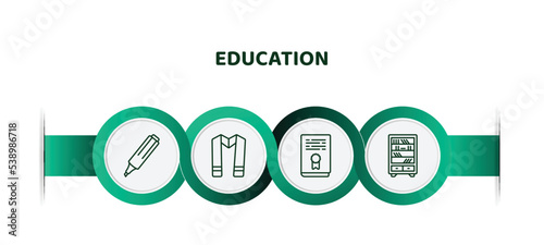 editable thin line icons with infographic template. infographic for education concept. included highlighter, sash, thesis, library icons.