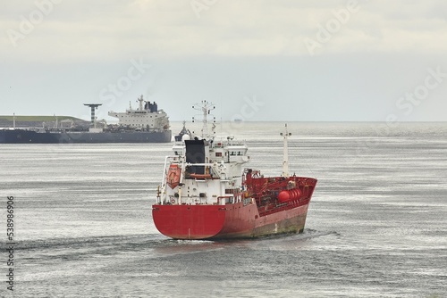 Industrial ships sailing near Rotterdam
