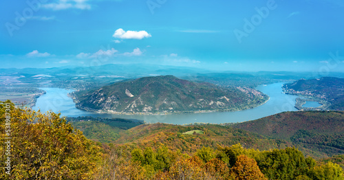 Danube river band from the predikaloszek view point in Hungary with Visegrad and Nagymaros