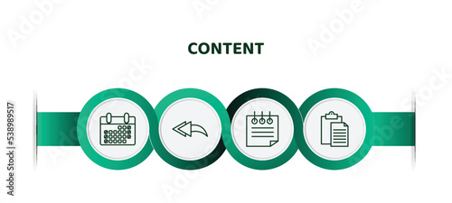 editable thin line icons with infographic template. infographic for content concept. included weekend, reply all, note, paste icons.