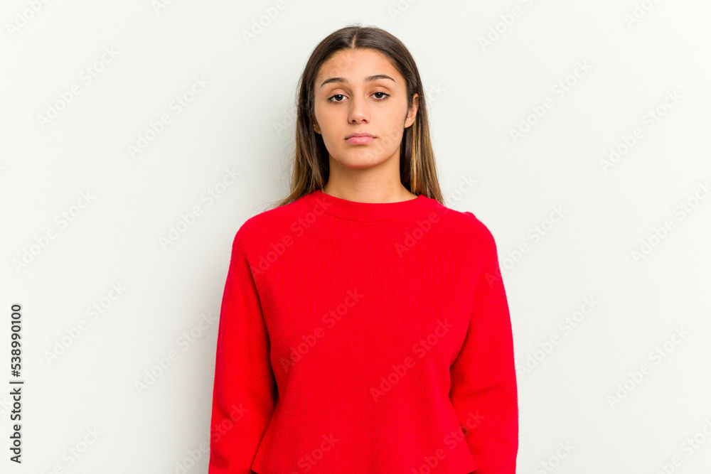 Young Indian woman isolated on white background sad, serious face, feeling miserable and displeased. Young Indian woman isolated on white background sad, serious face, feeling miserable and displeased.
