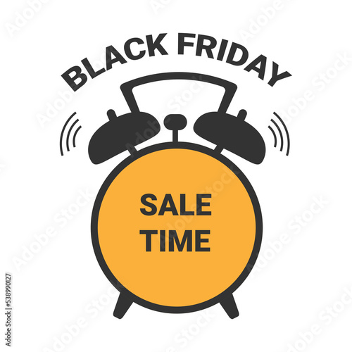 Poster for black friday with an alarm clock with the inscription sale time.