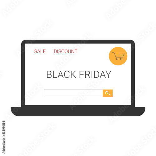 Laptop with online shopping site for black friday online shopping concept for black friday.