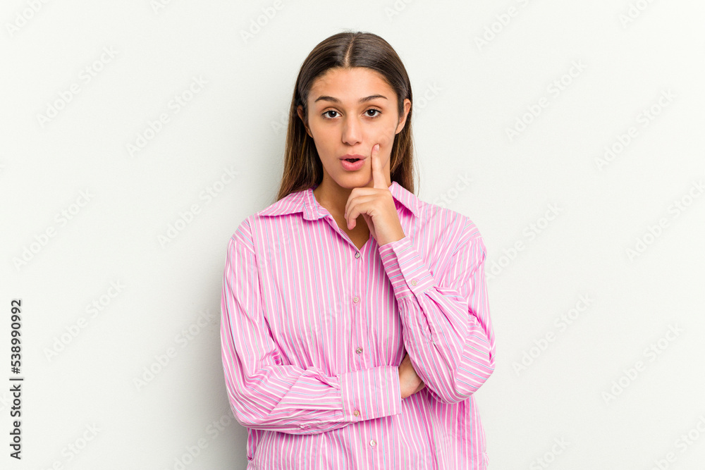 Young Indian woman isolated on white background having some great idea, concept of creativity. Young Indian woman isolated on white background having some great idea, concept of creativity.