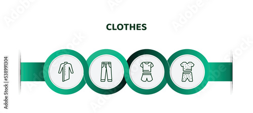 editable thin line icons with infographic template. infographic for clothes concept. included kurta, jeans, pijama, pyjamas icons.