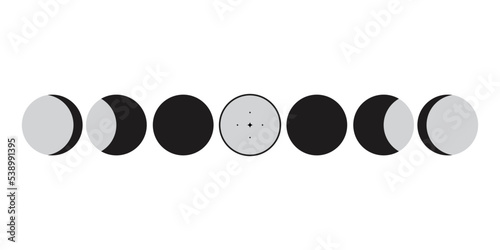 Moon phases scheme sphere shadow cycle astronomy icon set. Vector Illustration background