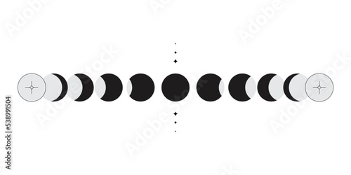 Moon phases scheme sphere shadow cycle astronomy icon set. Vector Illustration background