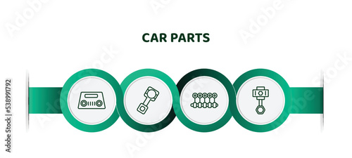 editable thin line icons with infographic template. infographic for car parts concept. included car parcel shelf, car piston, crankshaft, cylinder icons.