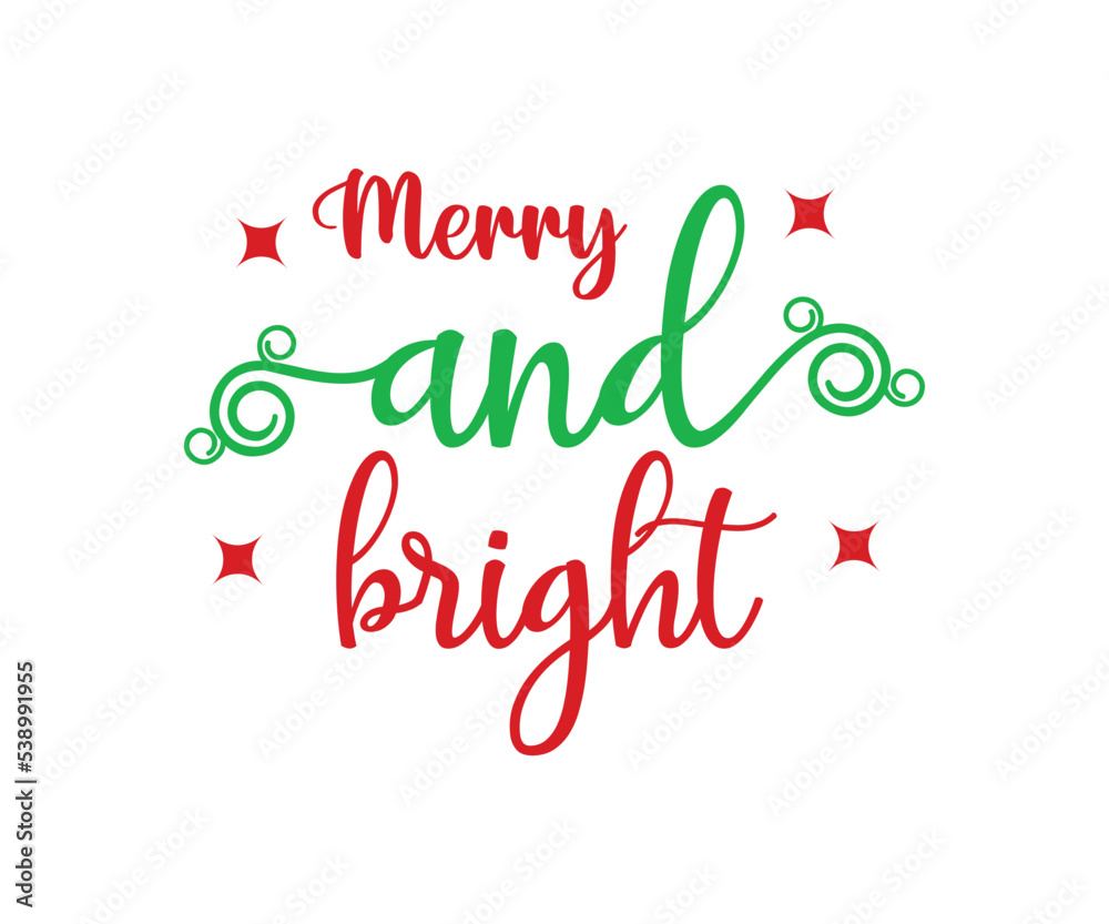 merry and bright lettering christmas quotes design