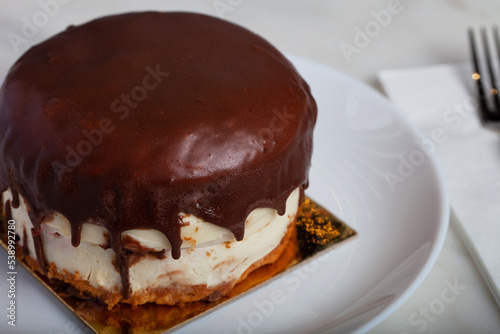 German Berliner Chocolate Cake on a White Plate