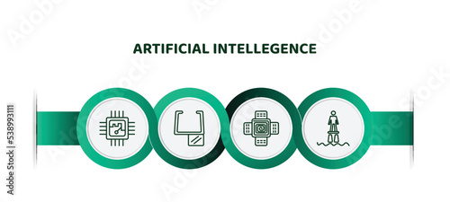 editable thin line icons with infographic template. infographic for artificial intellegence concept. included chip, ar monocle, nano sensor, flyboard icons.