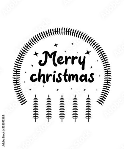 Merry christmas design with christmas elements black lettering text card design