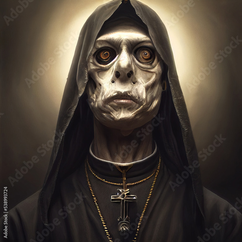 Dark Priest Nun Horror Character 3D Illustration