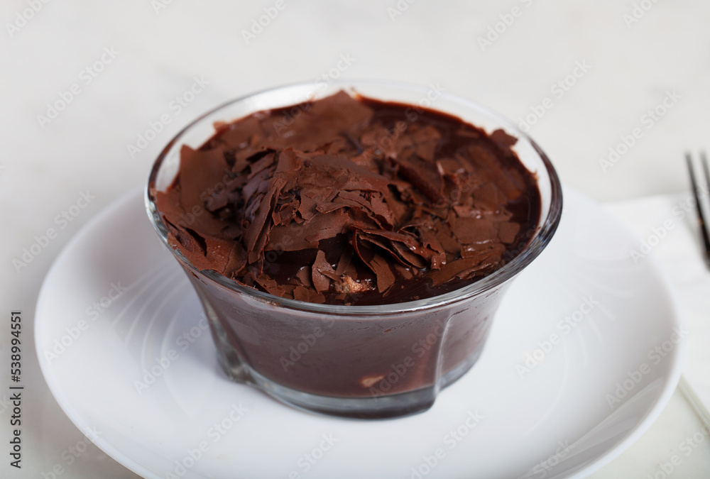 Profiteroles Chocolate Pudding in a Glass Bowl Profiteroles Chocolate Pudding in a Glass Bowl